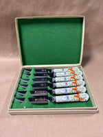 Set Of 6 Porcelain Handle Butterfly Prill Steak Knives