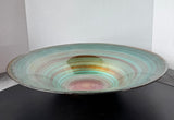 Teal & Brown Swirl Reverse Painted Large Glass Console Bowl