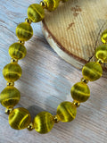 Chartreuse Thread Wrapped Vintage Beaded Necklace