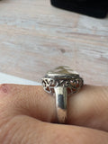 Milky Faceted Stone Filigree Silver Tone Ring SIZE 6.5