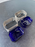 Pair of Sterling Silver Open Salt Cellars with Cobalt Glass Liners