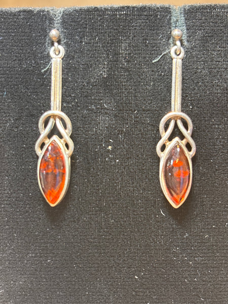 Sterling Earrings with Amber Tone Stone