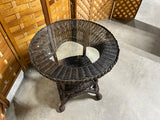 Brown Wicker/Rattan Glass Top Side Table, Unbranded