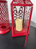 Pair of Red Metal Decorative Lanterns