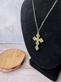 Cross Pendent Necklace with Inset Green Stones