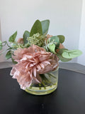 Faux Pink Florals in Glass Planter