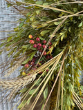 Large Faux Berry & Barley Wreath with Burlap Accent