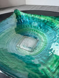 Blue & Green Swirl Reverse Painted Decorative Square Glass Bowl