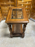 Cane/Glass Top Petite End Table