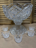 Vintage Cut Glass Punch Bowl Set