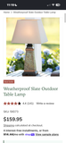 Plow & Hearth Weatherproof Slate Outdoor Table Lamp (WORKS)