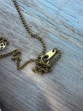 Long Gold Tone Chain Necklace with with Filigree & Solid Spheres