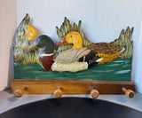 Metal & Wooden Artist Signed Hand Painted Hanging Peg Rack