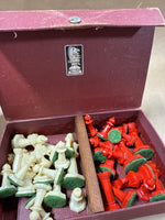 (A) Red And White Drueke Chess Pieces With Case — 32 Pieces
