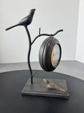 Rustic Metal Birds Stand with Hanging Clock