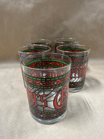(B) Set Of 5 Houze “Seasons Greetings” Stained Glass Tumblers With Gold Rim