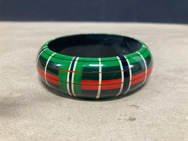 Sanghvi Green and Red Plaid Wooden Bracelet