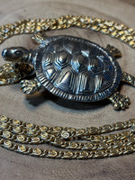 Gold/Silver Tone Turtle Pendant & Gold Chain