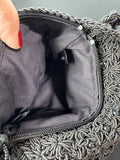 The Limited Gray Crochet & Beaded Crossbody Bag with Attached Coin Purse