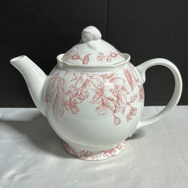 222 Fifth Oakley Pink White Floral Teapot