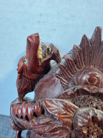 (A) Vintage Chinese Carved Rosewood Mask with Foo Dog Headdress