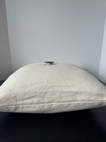 Cream Canvas Feather Throw Pillow with Button Accent