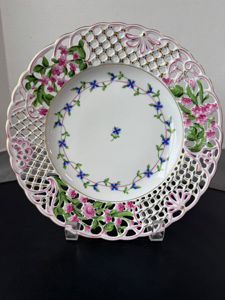 Herend Blue Garland Floral Pierced Plate