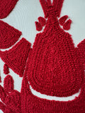 Lobster Red & White Embroidered Nautical Throw Pillow
