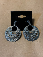 Silver Tone Ornate Round Earrings