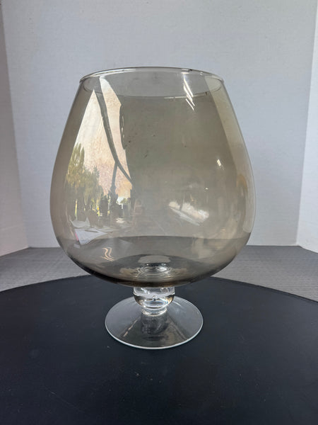 Smoky Glass Pedestal Fishbowl Vase