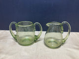 Blown Green Glass Sugar Dish and Creamer Set