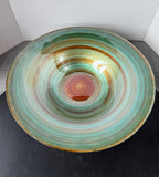 Teal & Brown Swirl Reverse Painted Large Glass Console Bowl