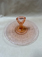 Pink Depression Glass Crackled Glass Style Handle Dessert Platter