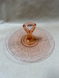 Pink Depression Glass Crackled Glass Style Handle Dessert Platter