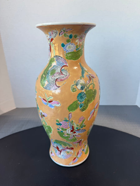 Asian Inspired Peach Butterfly Ceramic Vase