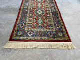 Wilton Runner D, rust/blue/cream tones, 104"x28"