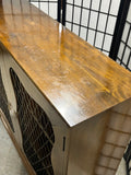 Vintage Wooden Cabinet with Double Doors with Diamond Pattern Wire Mesh Design