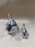 Pair Of Small And Large Vintage Sterling Silver Swan Salt Cellars