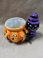 Halloween Cat And Pumpkin Candy Bowl