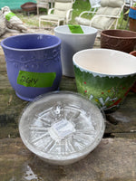 (G)Lot of Five Planters and Six 6” Plastic Saucers