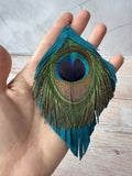 XL Bohemian Peacock Leather Fringe Earrings