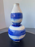 Blue & White Drip Glazed Striped Pottery Vase (C)