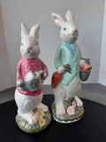 Pair of Glittery White Easter Bunny Statues