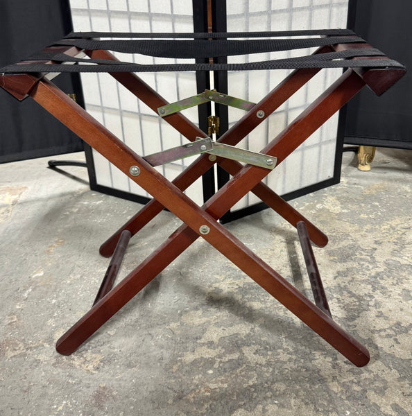 Black Canvas Dark Wooden Folding Luggage Rack