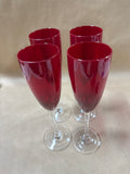 Set Of 4 Ruby Red Champagne Flutes // 2 Sets Available // *** PRICED INDIVIDUALLY ***