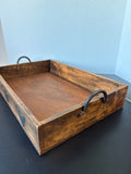 Wooden Rectangle Tray With Chickens And Handles