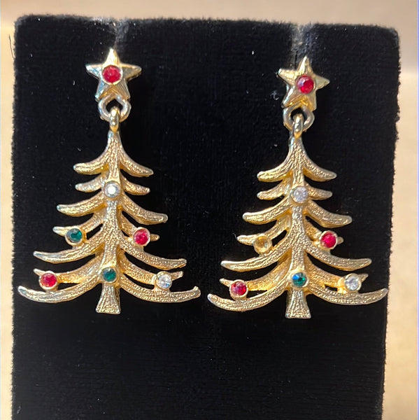 Gold Tone Christmas Tree Earrings