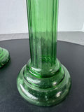 Pair of Empoli Style 2-Piece Vintage Green Glass Hurricane Candle Lamps