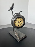 Rustic Metal Birds Stand with Hanging Clock
