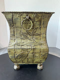 Green Embossed Leaf Metal Clawfoot Planter